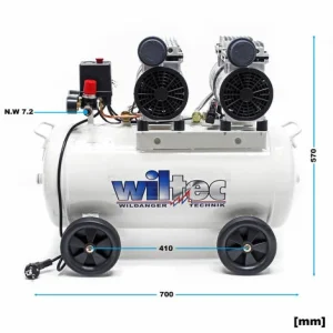 WILTEC Ölfreier Flüsterkompressor Druckluftkompressor Mit 50L Kessel, 2PS, 220l/m Und 2x750W 11