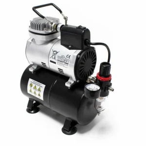 WILTEC Airbrush Kompressor AF186 Mit Lufttank Druckminderer 4 Bar Start-Stop Automatik 10
