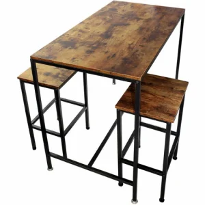 WILTEC Vintage Bartisch 120x60x90cm Mit 2 Barhockern Stabiles Metallgestell Einfacher Aufbau 9